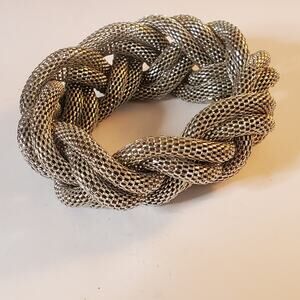 Vintage Silver Tone Metal mesh braided unisex Bracelet 7.5" around 1.5"